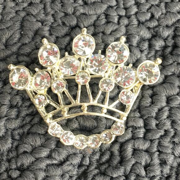 Queen King Crown Pin Brooch Silver Tone with Clear‎ Rhinestones - Picture 1 of 8